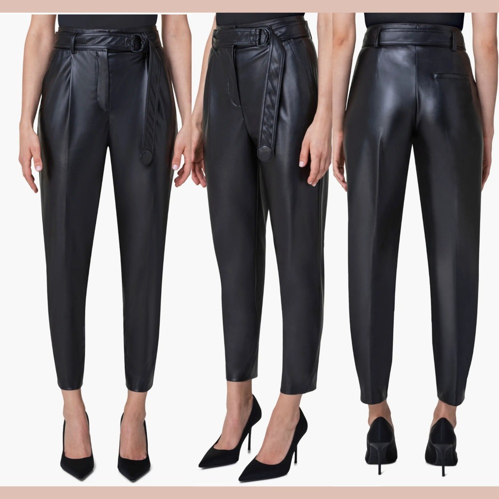 NEW $750 Akris Punto [ 12 US] Fred Belted Tapered Faux Leather Ankle Pants U1680
